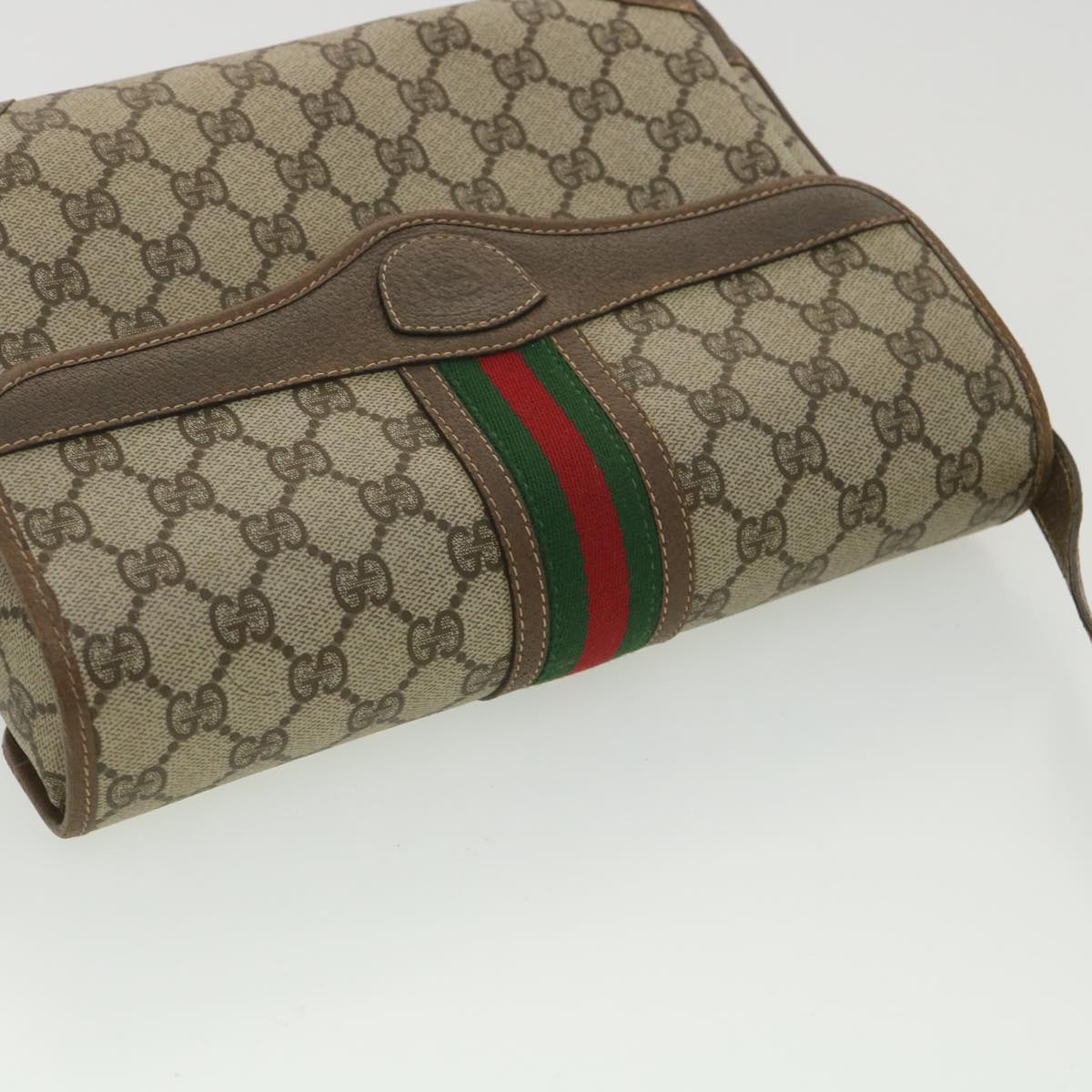 GUCCI Web Sherry Line GG Canvas Shoulder Bag PVC Leather Beige Green yk6091