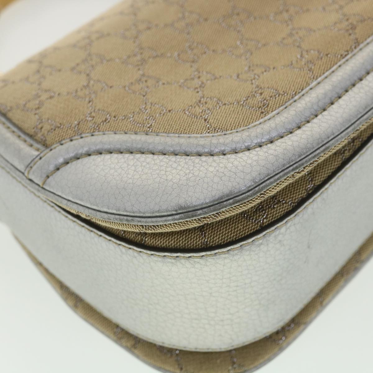 GUCCI GG Canvas Bamboo Hand Bag Beige Silver 254884 yk6106
