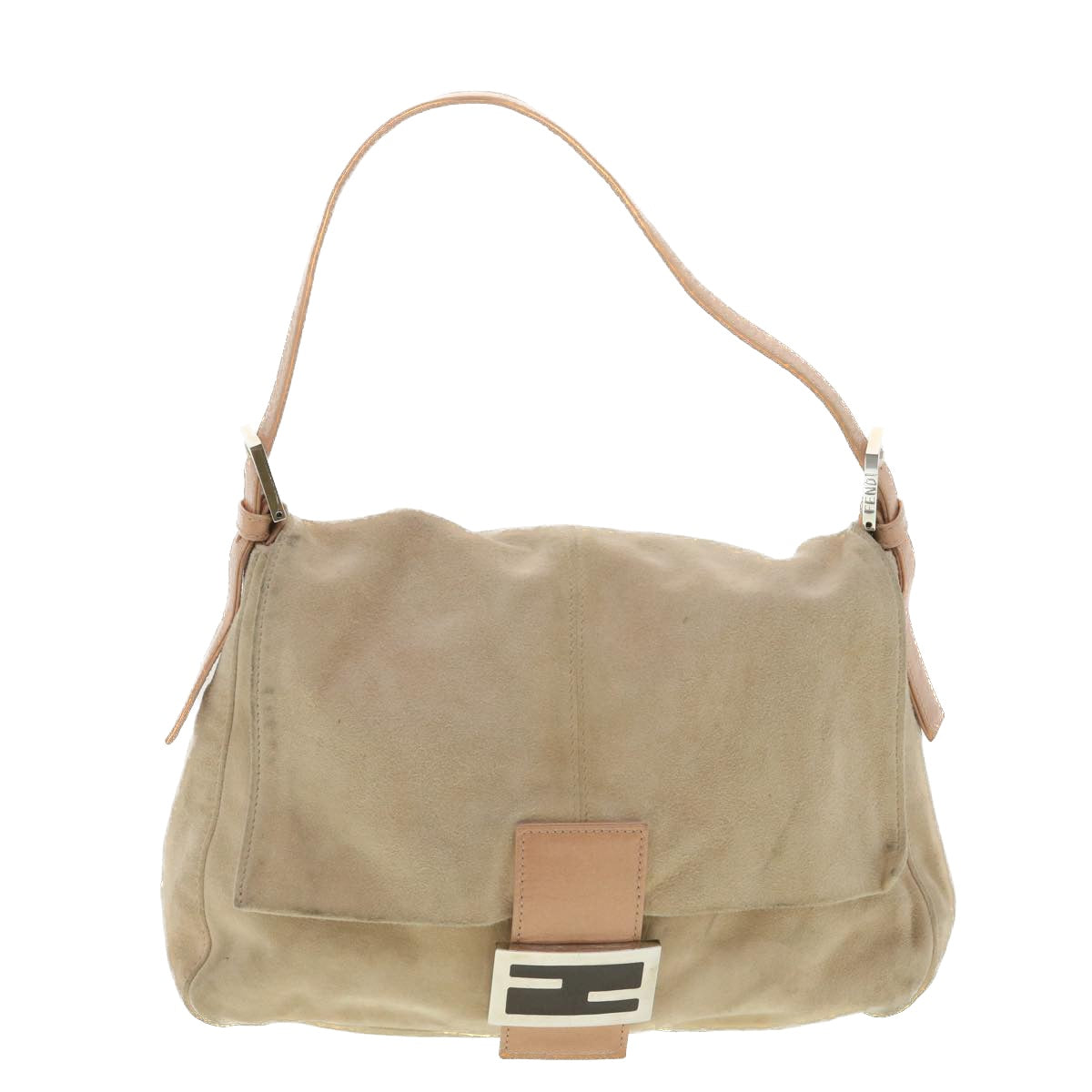 FENDI Mamma Baguette Shoulder Bag Suede Beige yk6145B