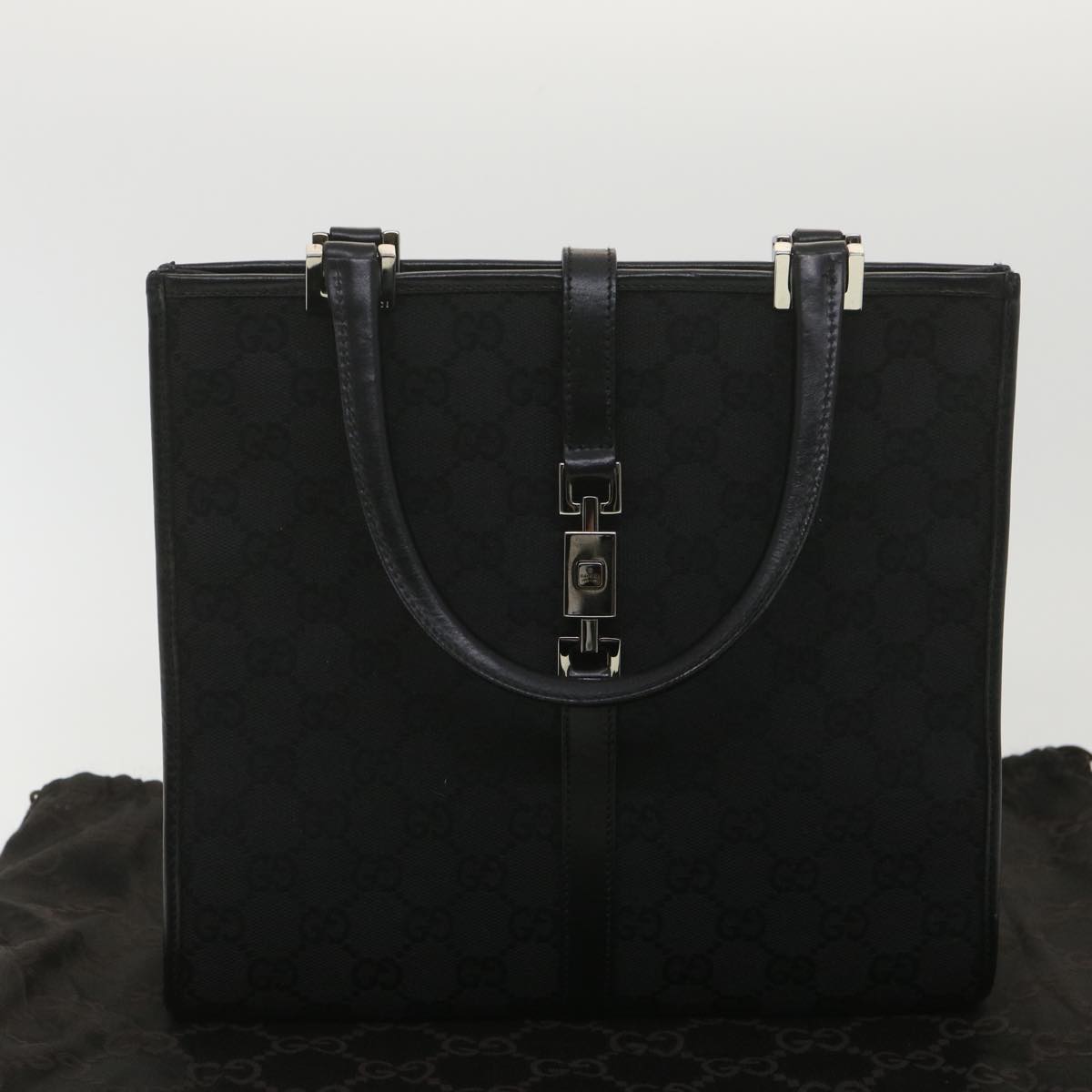 GUCCI GG Canvas Jackie Hand Bag Black 01715/3444 yk6249