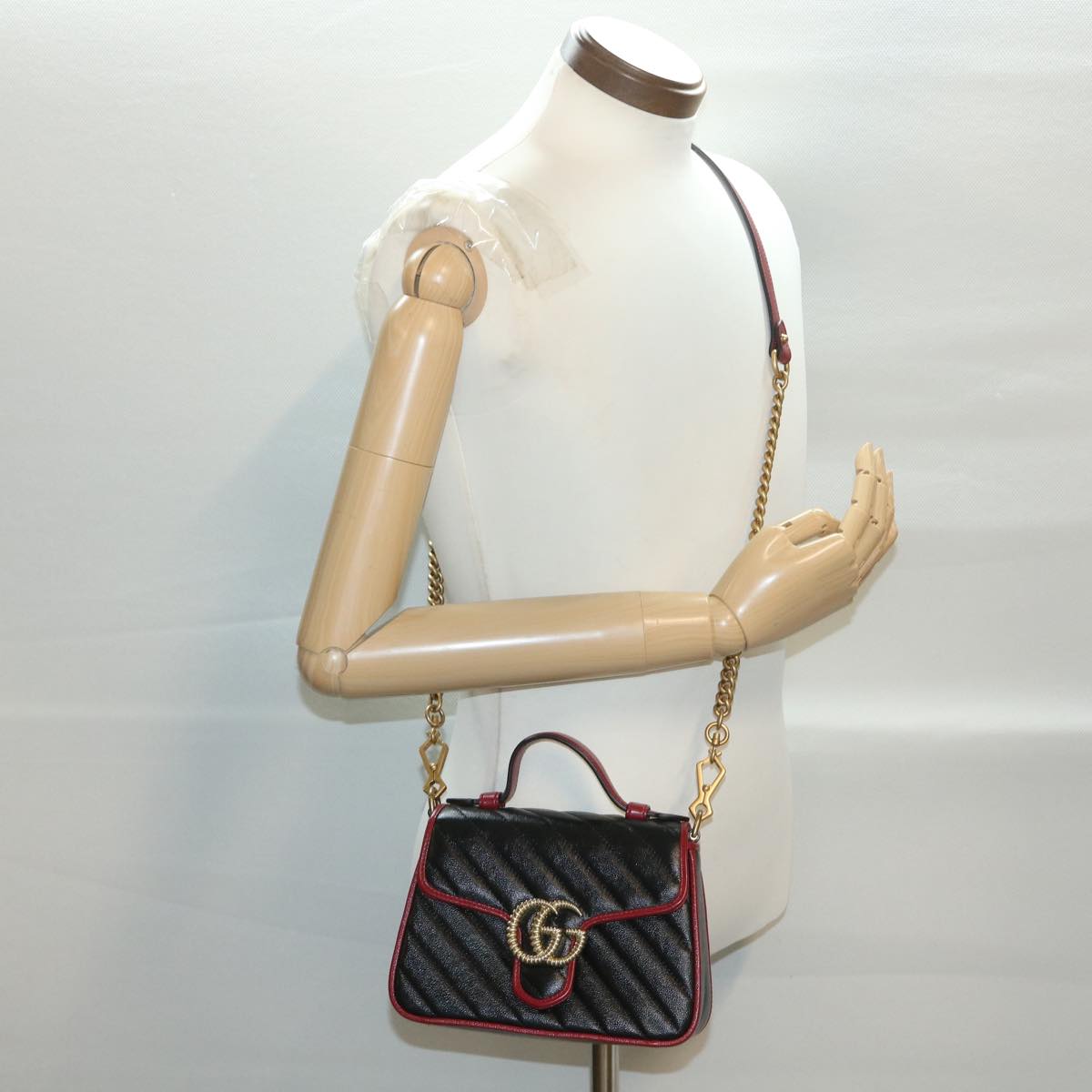 GUCCI GG Marmont Hand Bag Leather 2way Black 583571 yk6261
