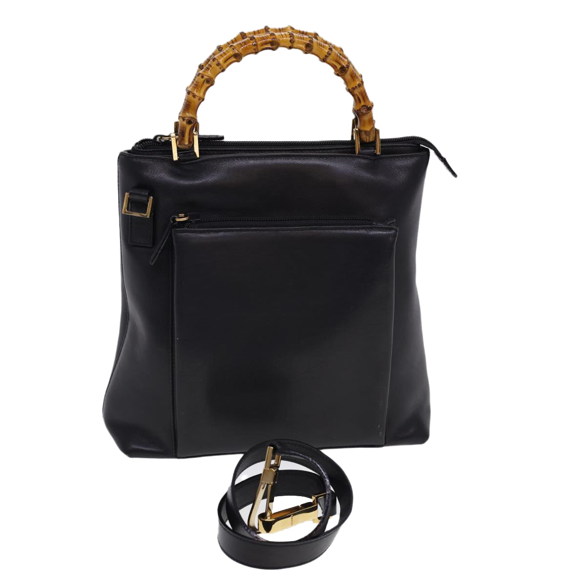 GUCCI Bamboo Hand Bag Leather 2way Black 000.2265.0581 yk6460