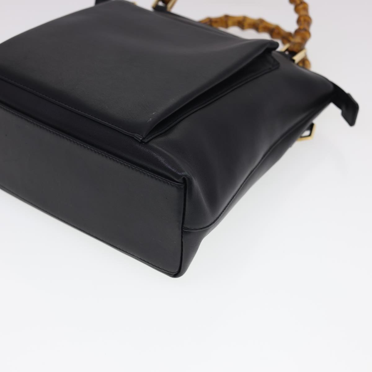 GUCCI Bamboo Hand Bag Leather 2way Black 000.2265.0581 yk6460
