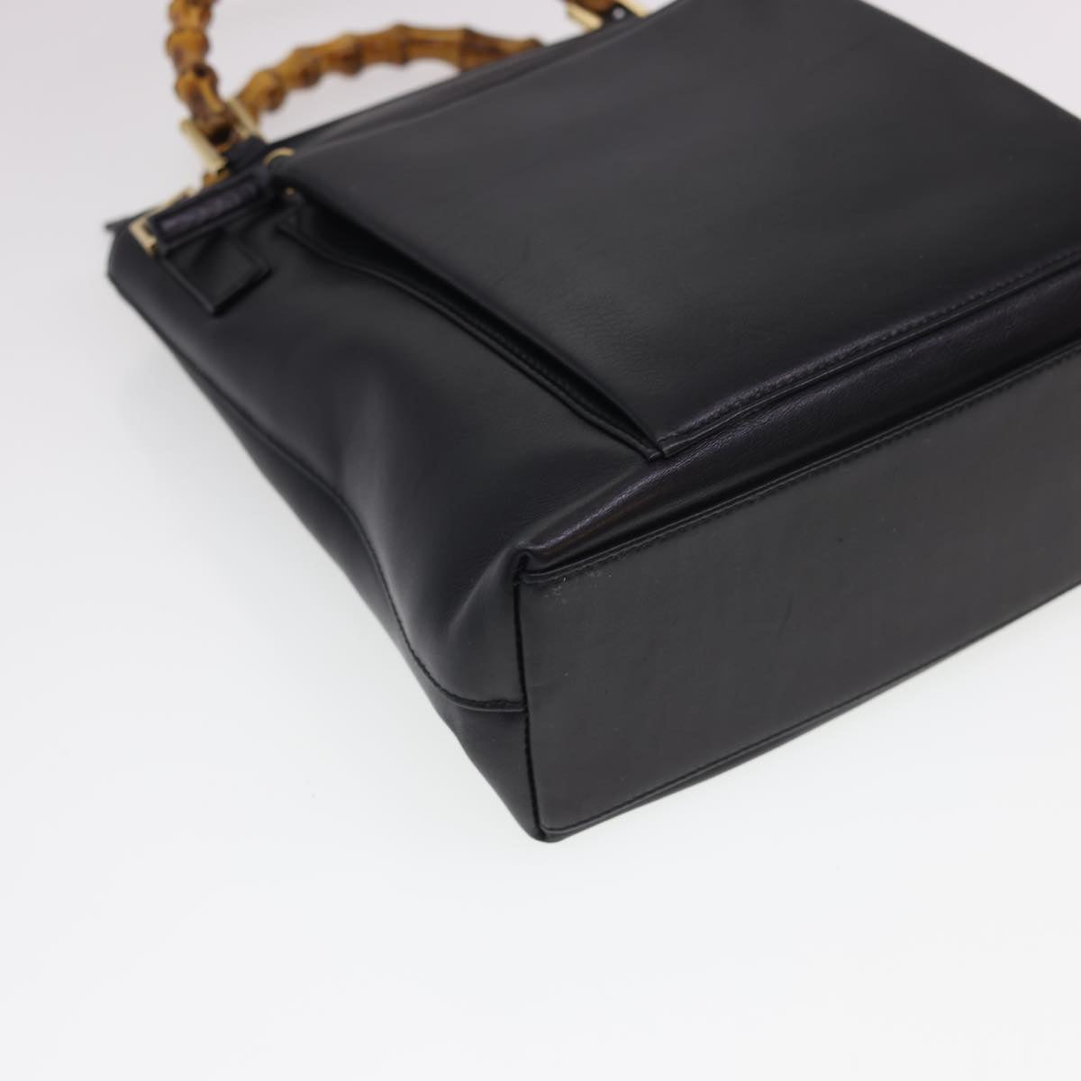 GUCCI Bamboo Hand Bag Leather 2way Black 000.2265.0581 yk6460
