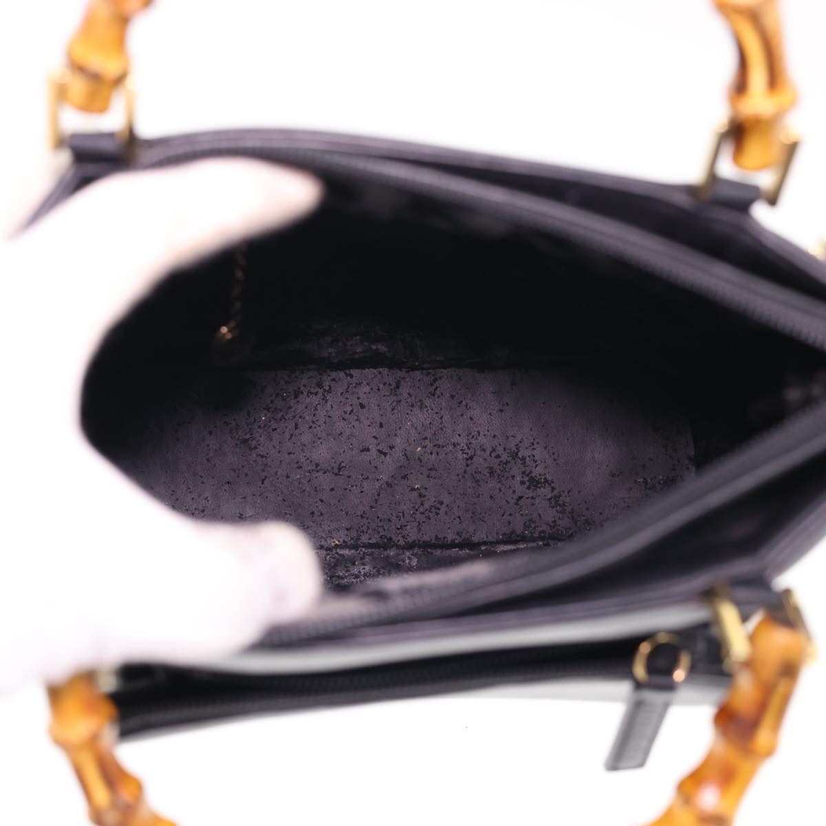 GUCCI Bamboo Hand Bag Leather 2way Black 000.2265.0581 yk6460