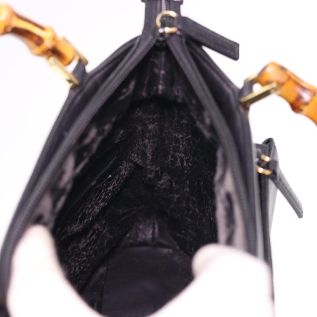 GUCCI Bamboo Hand Bag Leather 2way Black 000.2265.0581 yk6460