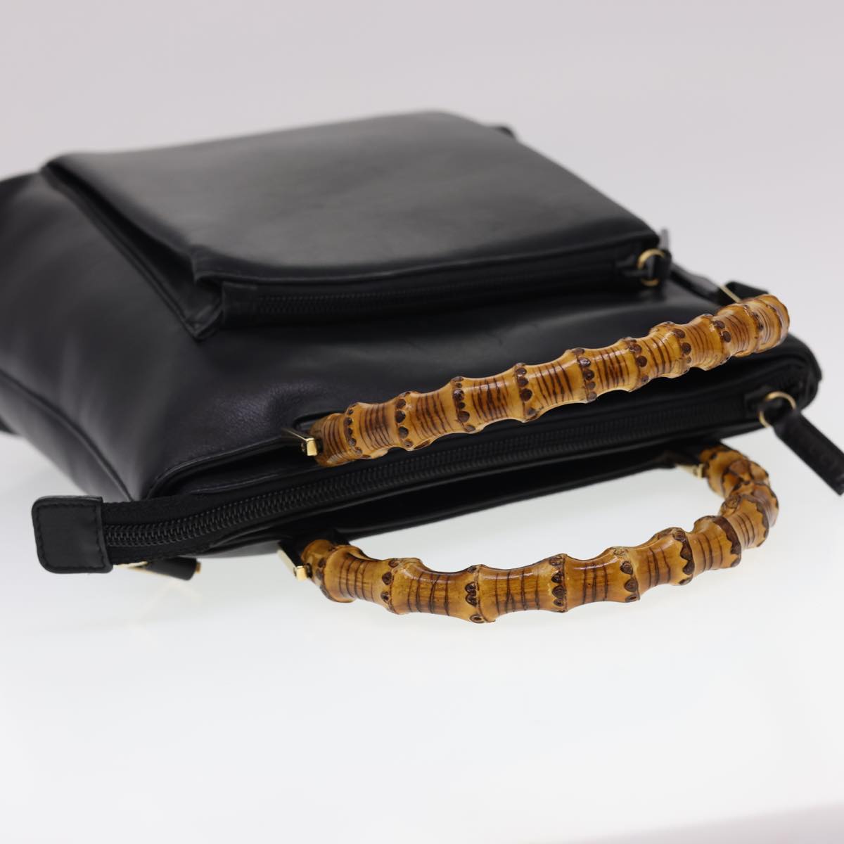 GUCCI Bamboo Hand Bag Leather 2way Black 000.2265.0581 yk6460