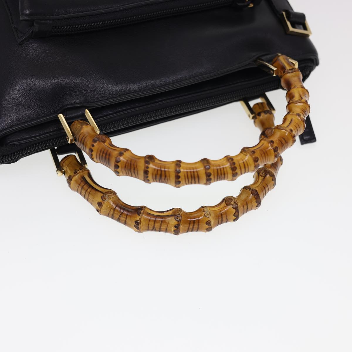 GUCCI Bamboo Hand Bag Leather 2way Black 000.2265.0581 yk6460