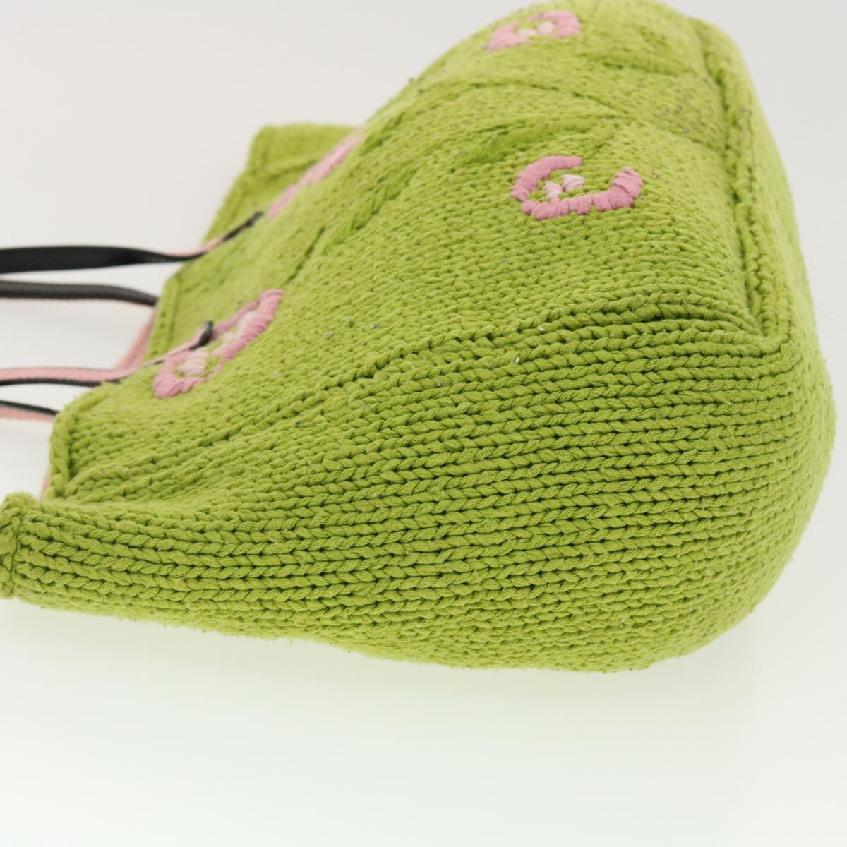 FENDI Floral Tote Bag Wool Harako Leather Green Pink yk6518