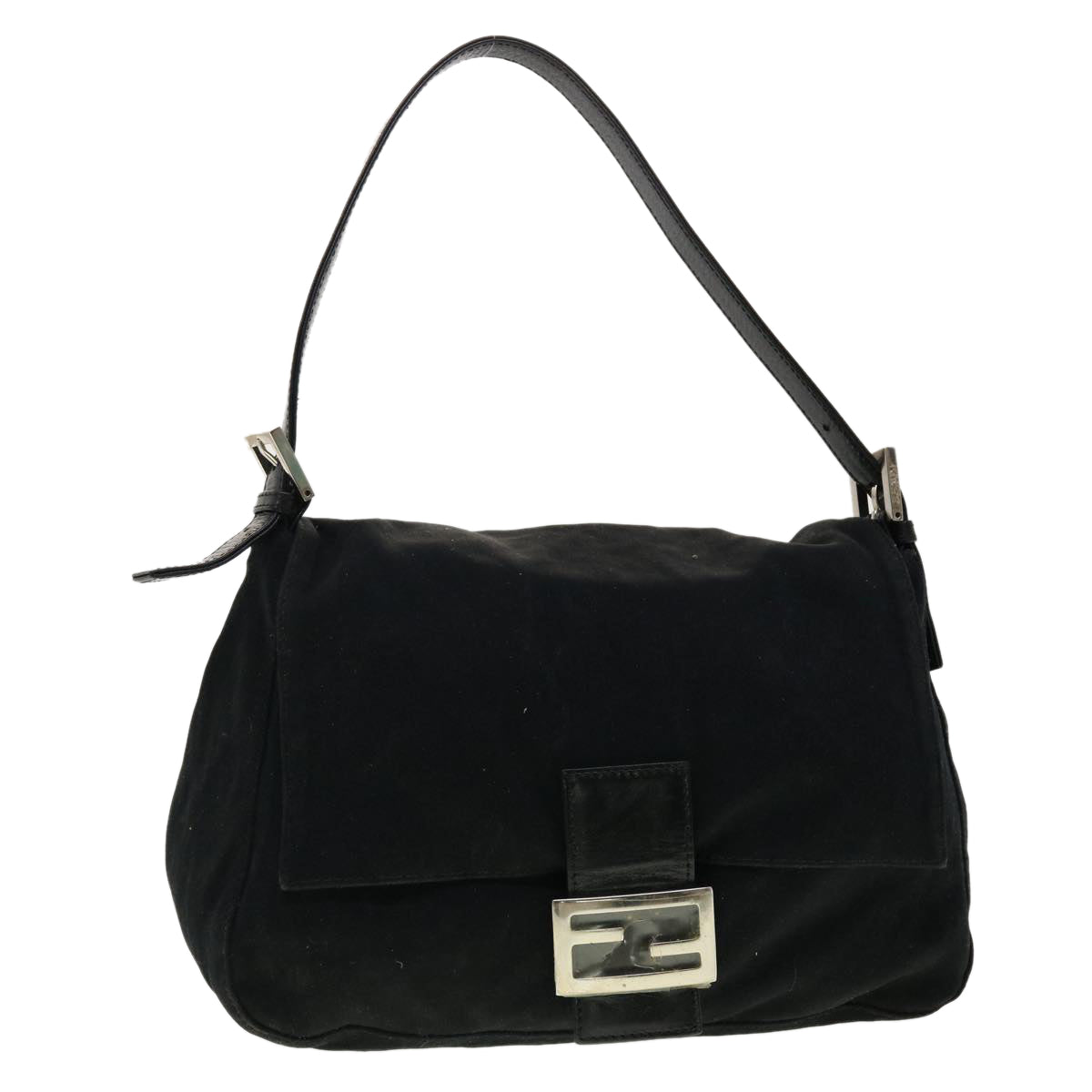 FENDI Mamma Baguette Shoulder Bag Nylon Black yk6524