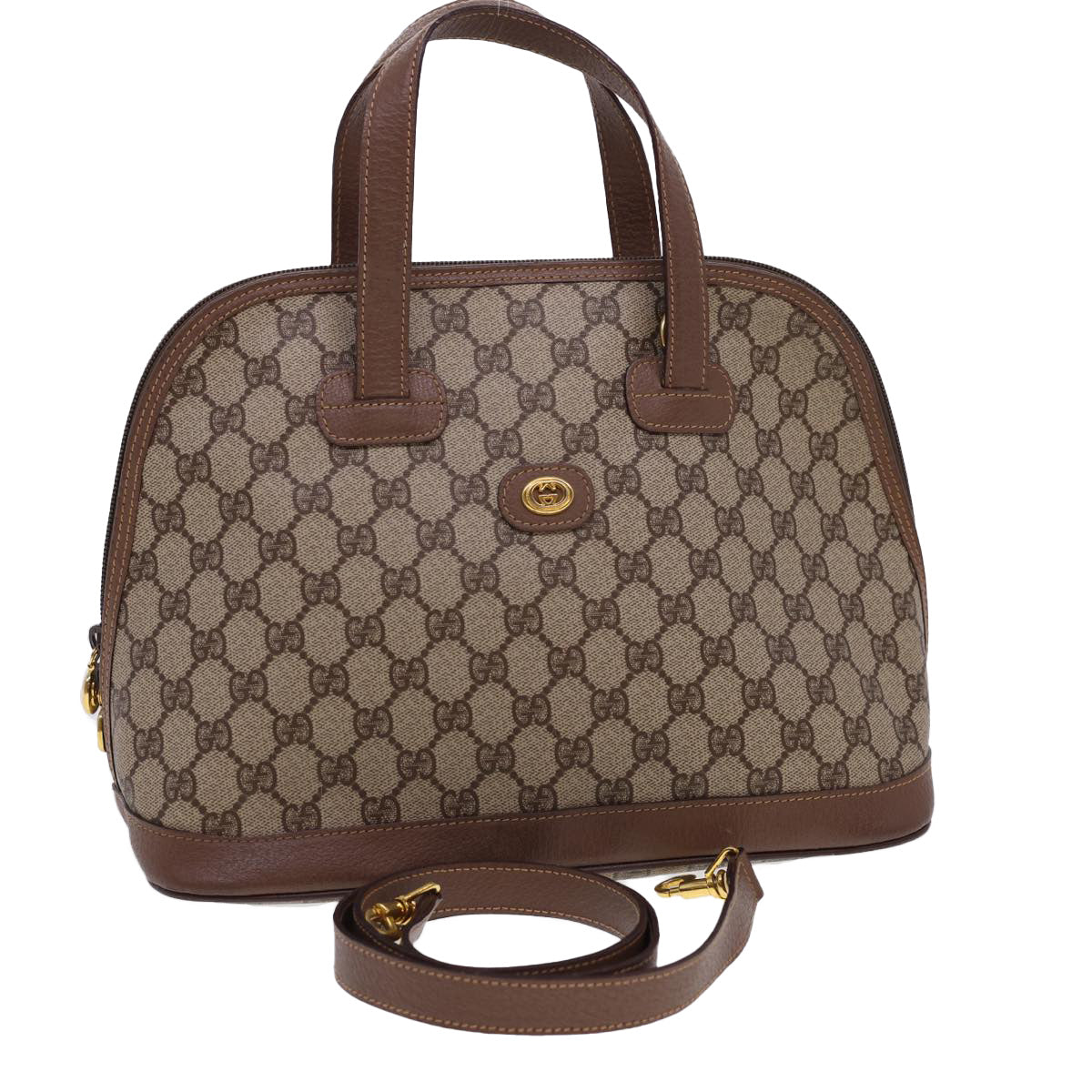 GUCCI GG Canvas Hand Bag PVC Leather 2way Beige Brown yk6526