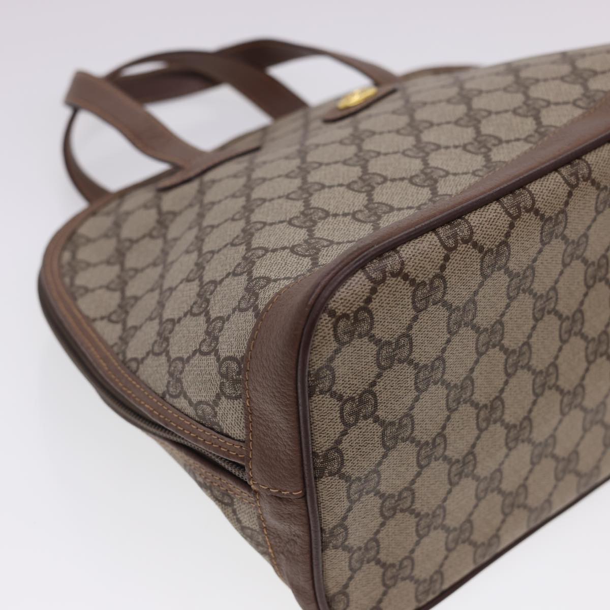 GUCCI GG Canvas Hand Bag PVC Leather 2way Beige Brown yk6526