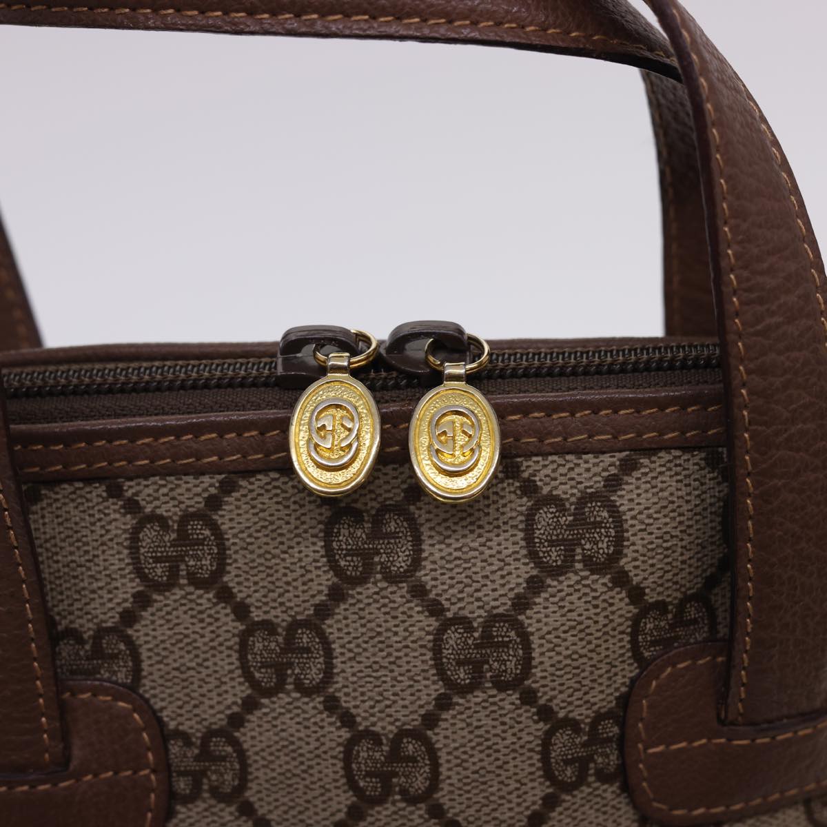 GUCCI GG Canvas Hand Bag PVC Leather 2way Beige Brown yk6526