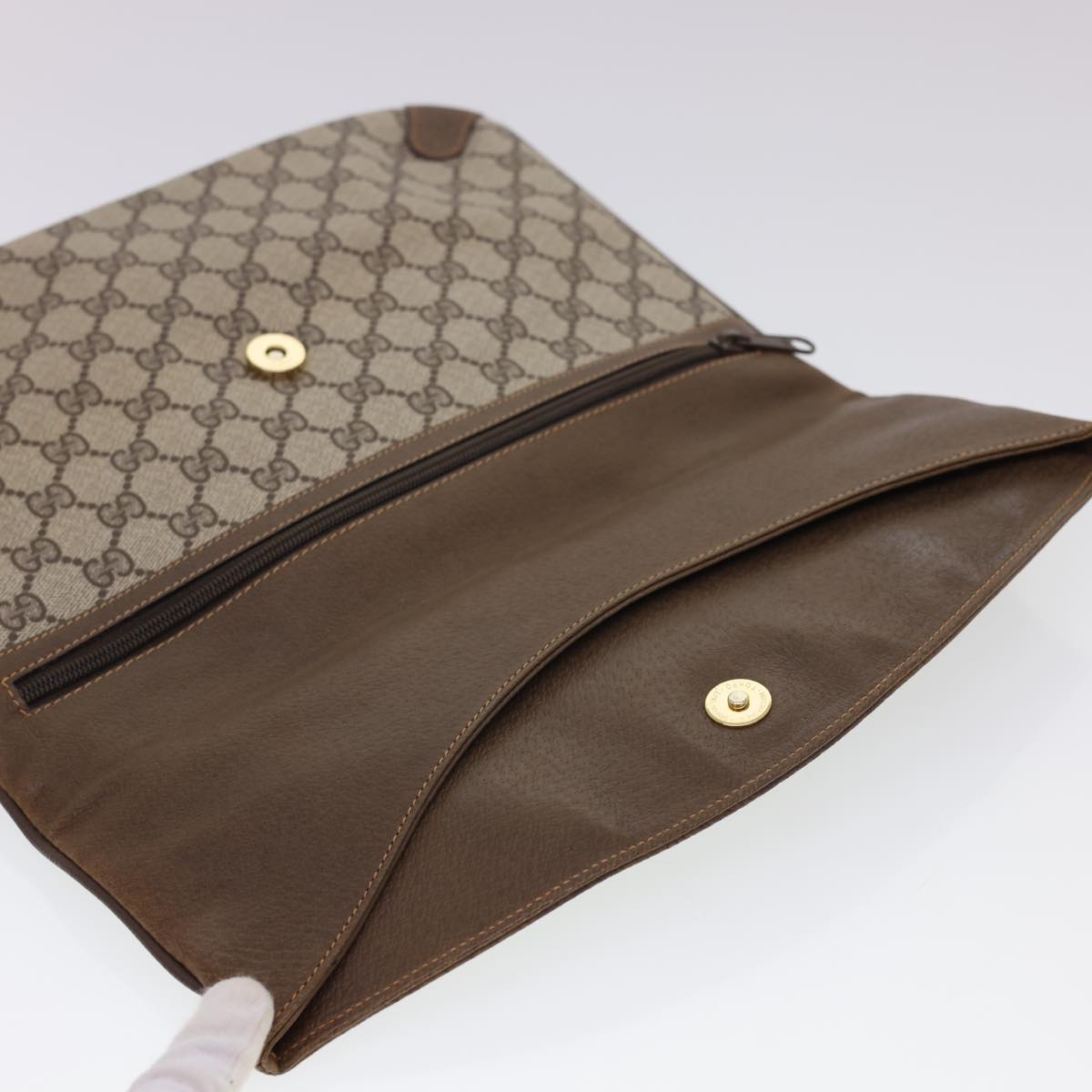GUCCI GG Canvas Clutch Bag PVC Leather Beige Brown yk6557