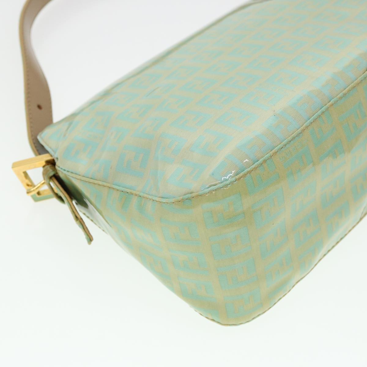FENDI Zucchino Mamma Baguette Shoulder Bag Coated Canvas Light Blue yk6594B