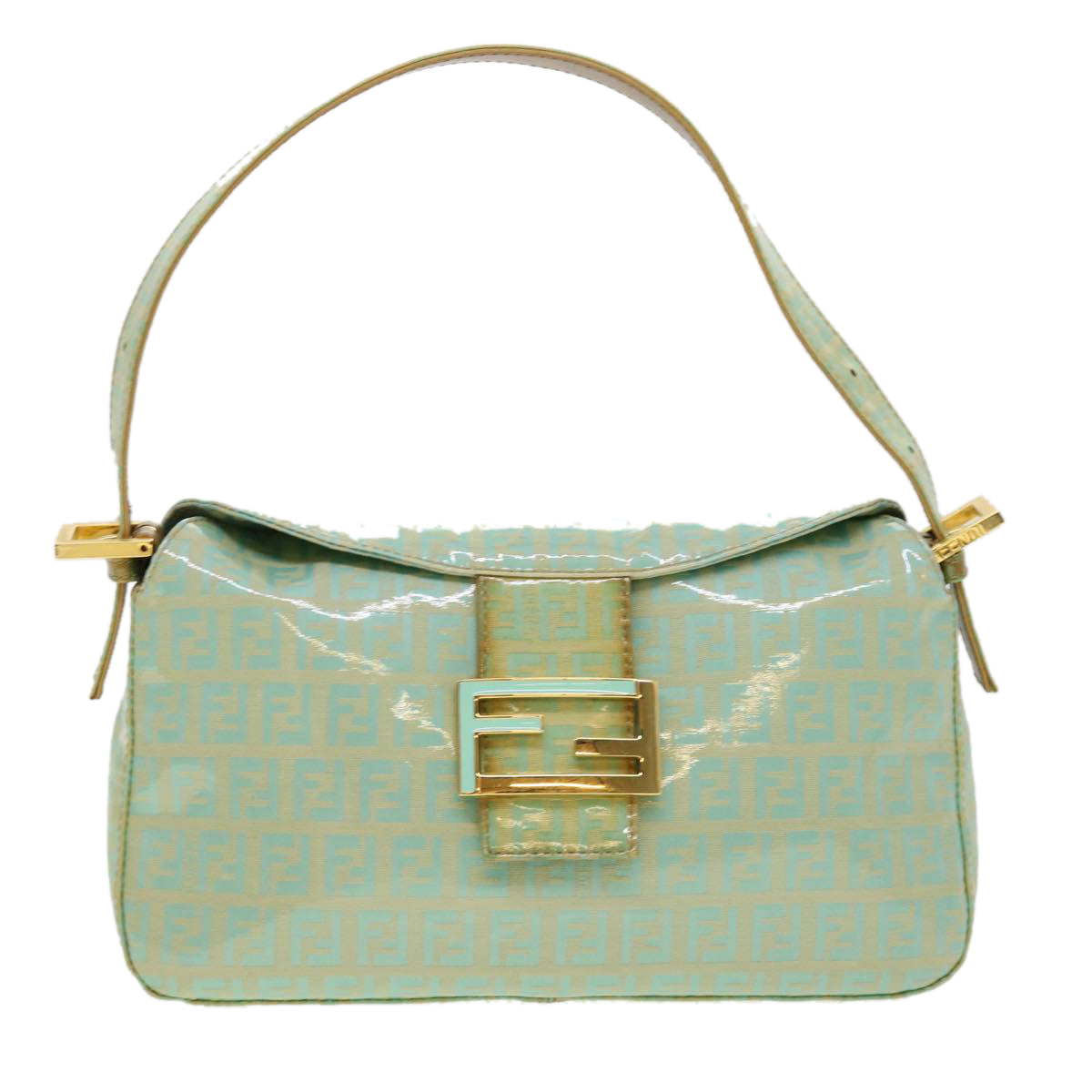 FENDI Zucchino Mamma Baguette Shoulder Bag Coated Canvas Light Blue yk6594B