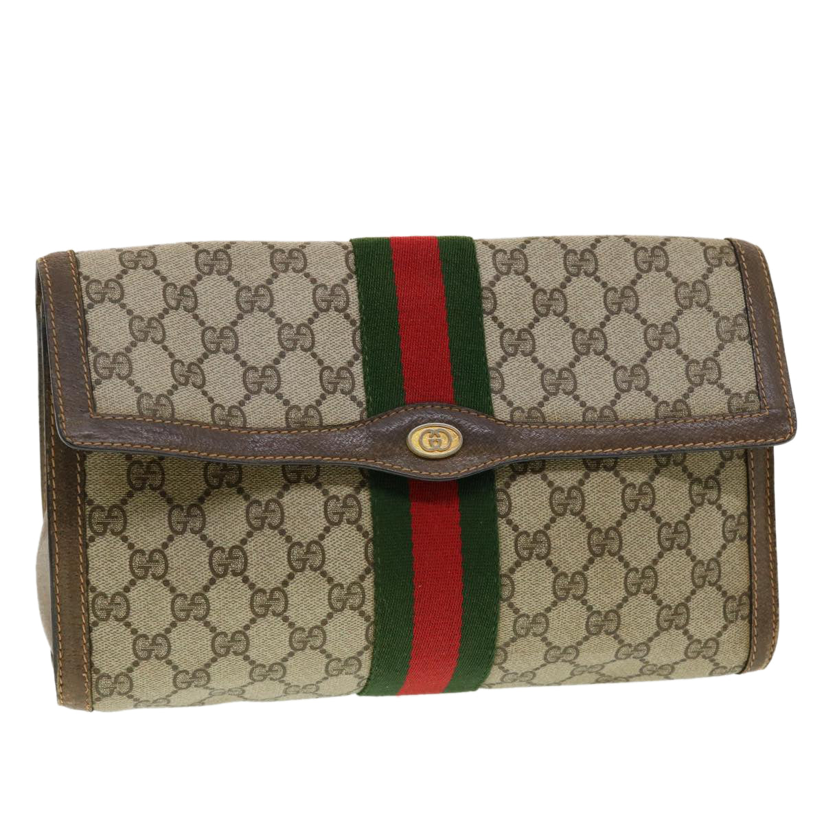 GUCCI GG Canvas Web Sherry Line Clutch Bag Beige Red 89.01.007 yk6645B