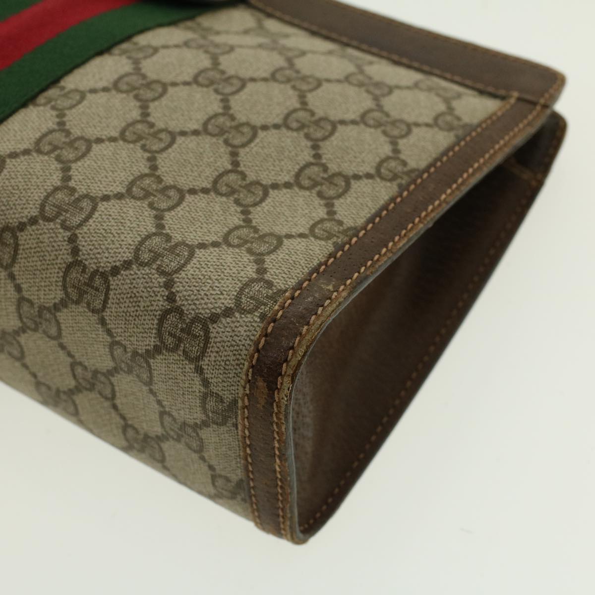 GUCCI GG Canvas Web Sherry Line Clutch Bag Beige Red Green yk6708