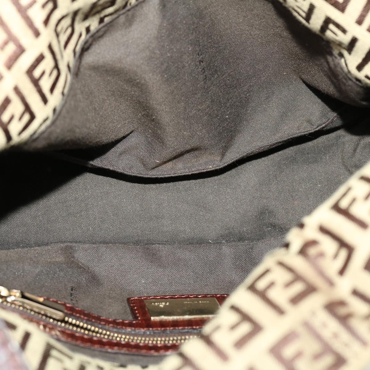 FENDI Zucchino Canvas Mamma Baguette Shoulder Bag Beige yk6738B