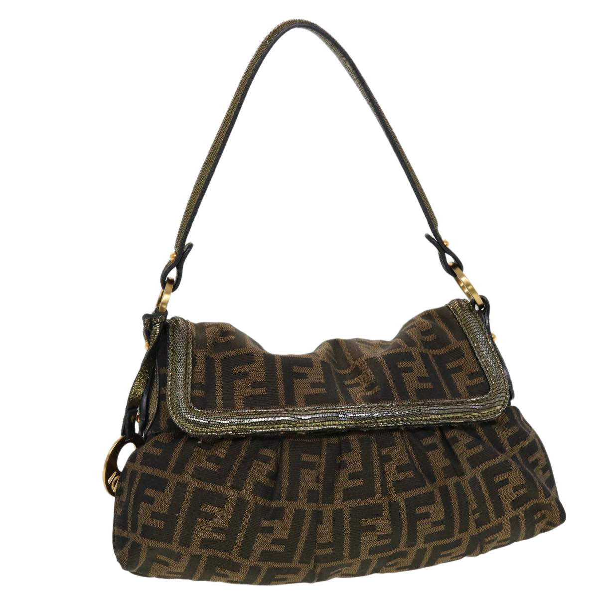 FENDI Zucca Canvas Shoulder Bag Black Brown 2415-8BR445-RVC-059 yk6746B