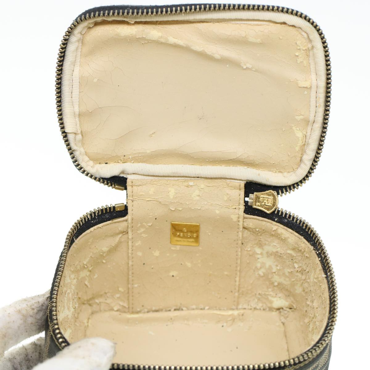 FENDI Zucca Canvas Vanity Cosmetic Pouch Black Brown yk6874B