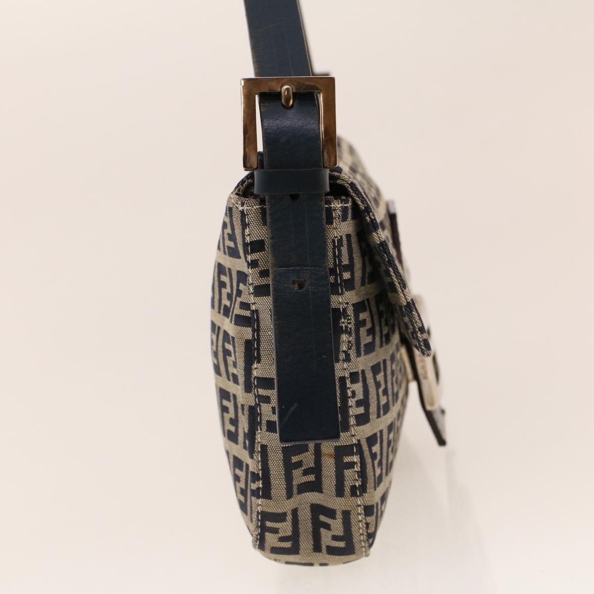 FENDI Zucca Canvas Mamma Baguette Shoulder Bag Navy 222826424018 yk6884B