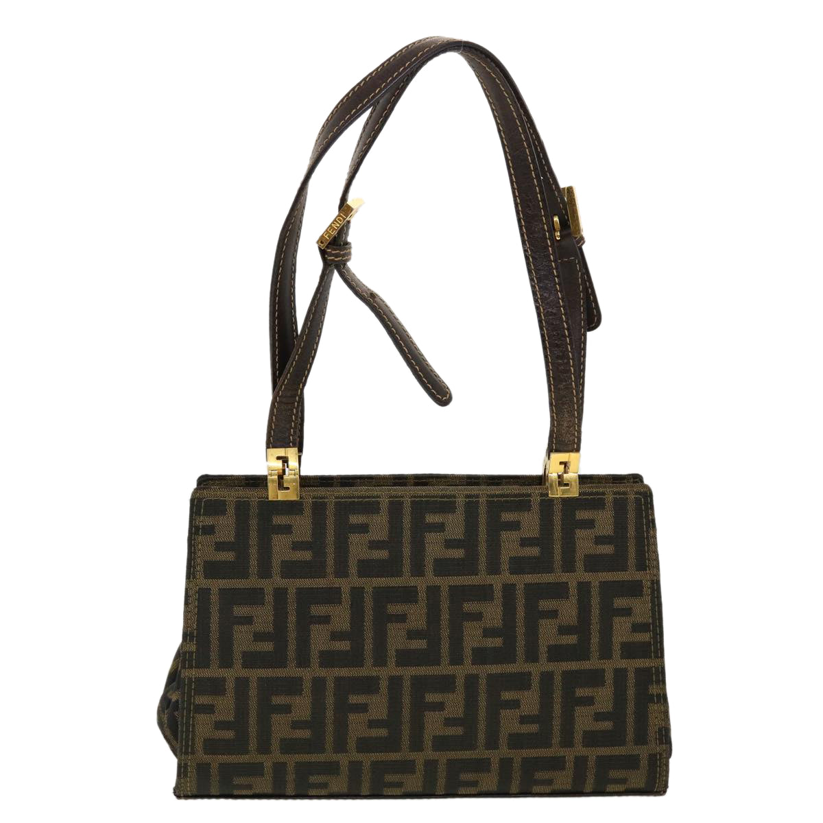 FENDI Zucca Canvas Gamaguchi Shoulder Bag Black Brown 83153430981 yk6898B
