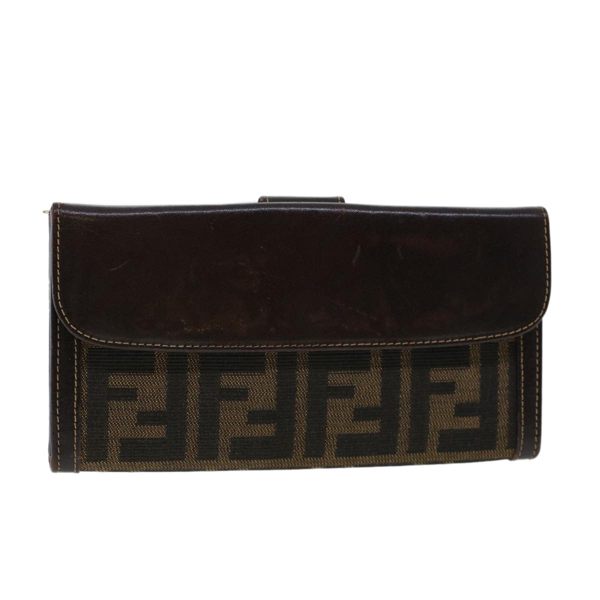 FENDI Zucca Canvas Long Wallet Black Brown 2277-30806-079 yk6910B