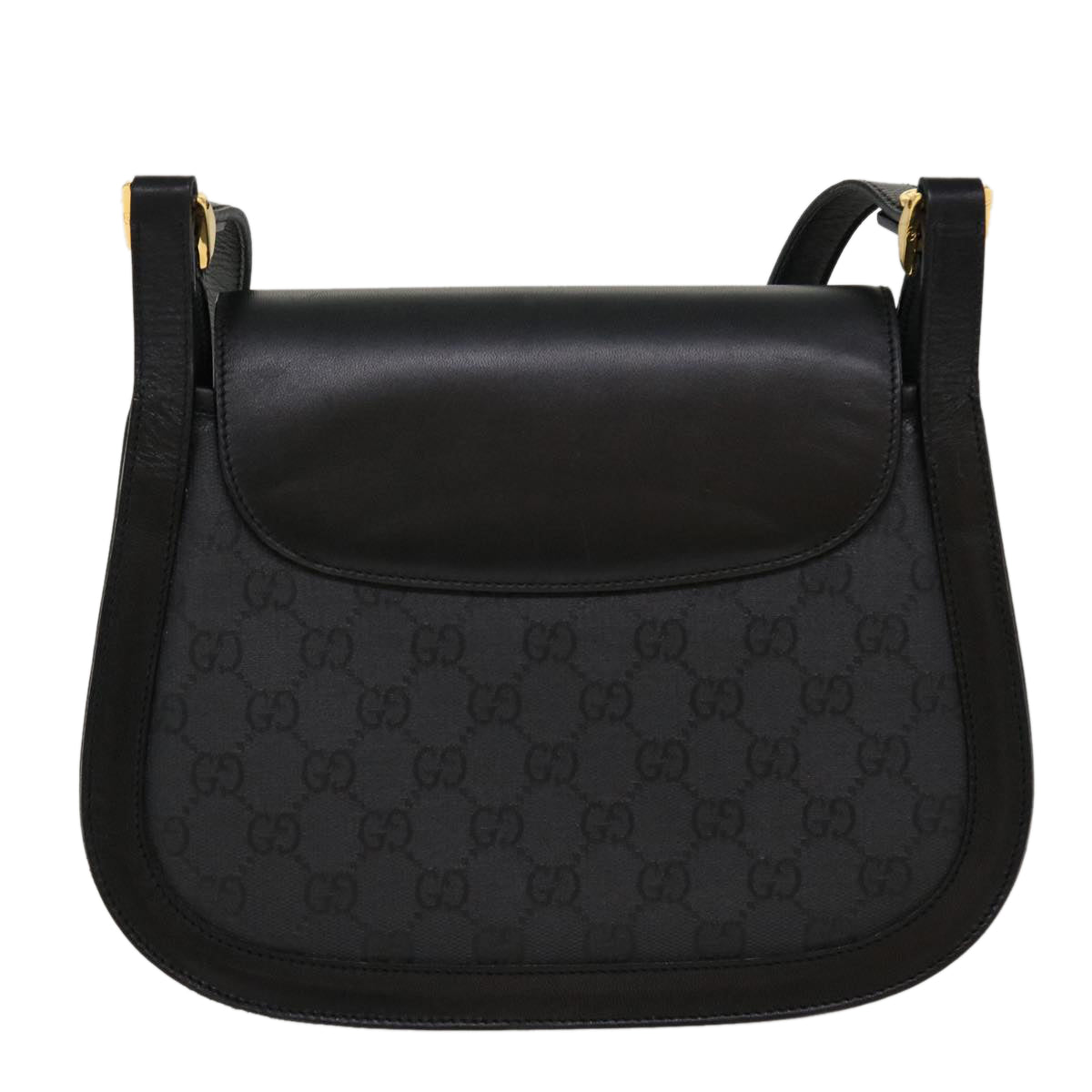 GUCCI GG Canvas Turn Lock Shoulder Bag Coated Canvas Black yk6991B