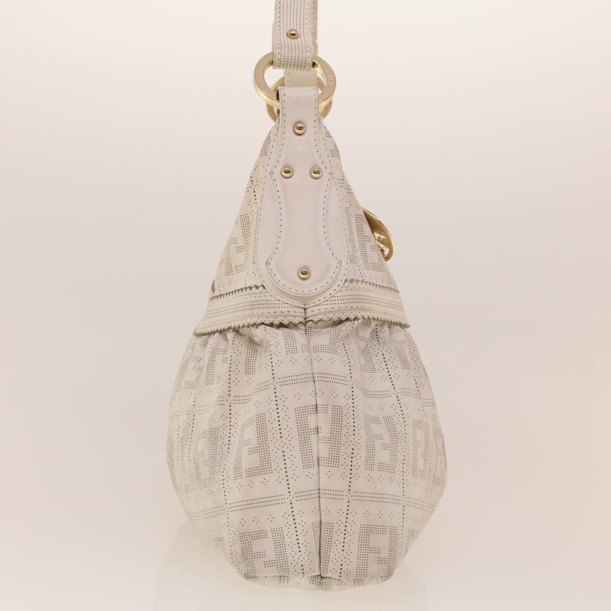 FENDI Punching Shoulder Bag Leather White 2241-8BR448-RM7-068 yk7008B