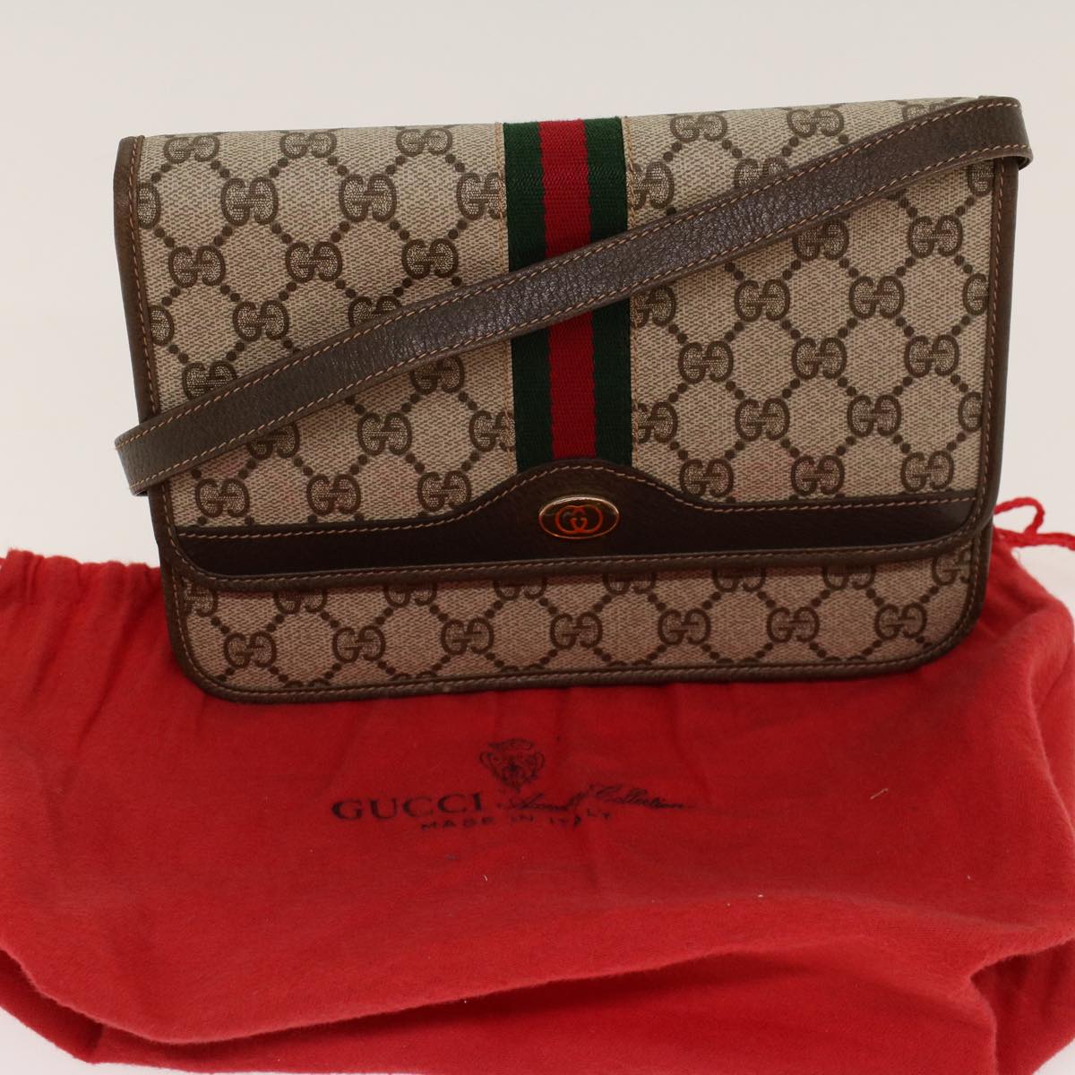 GUCCI GG Canvas Web Sherry Line Shoulder Bag Beige Red Green yk7034B