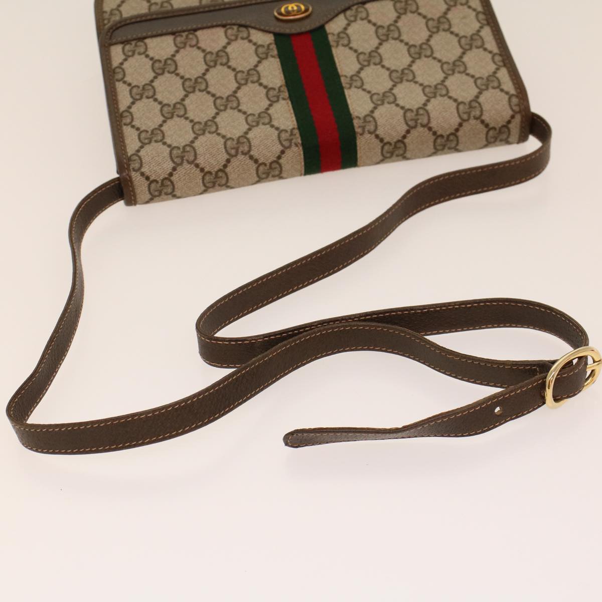GUCCI GG Canvas Web Sherry Line Shoulder Bag Beige Red Green yk7034B