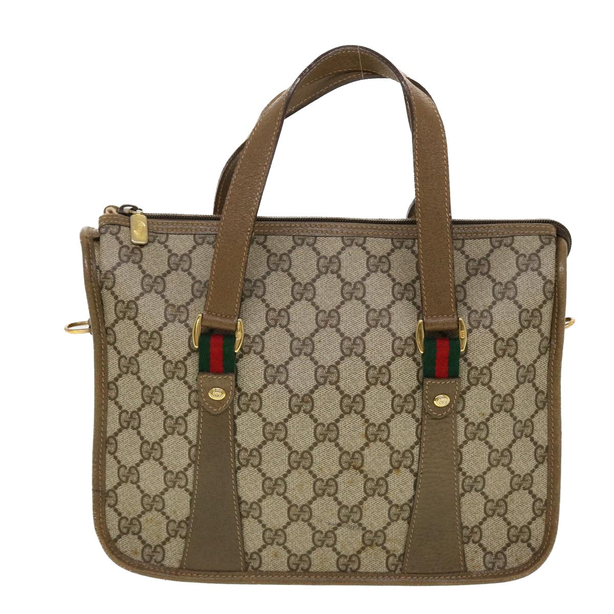 GUCCI GG Canvas Web Sherry Line Hand Bag 2way Beige Red 41.02.039 yk7111