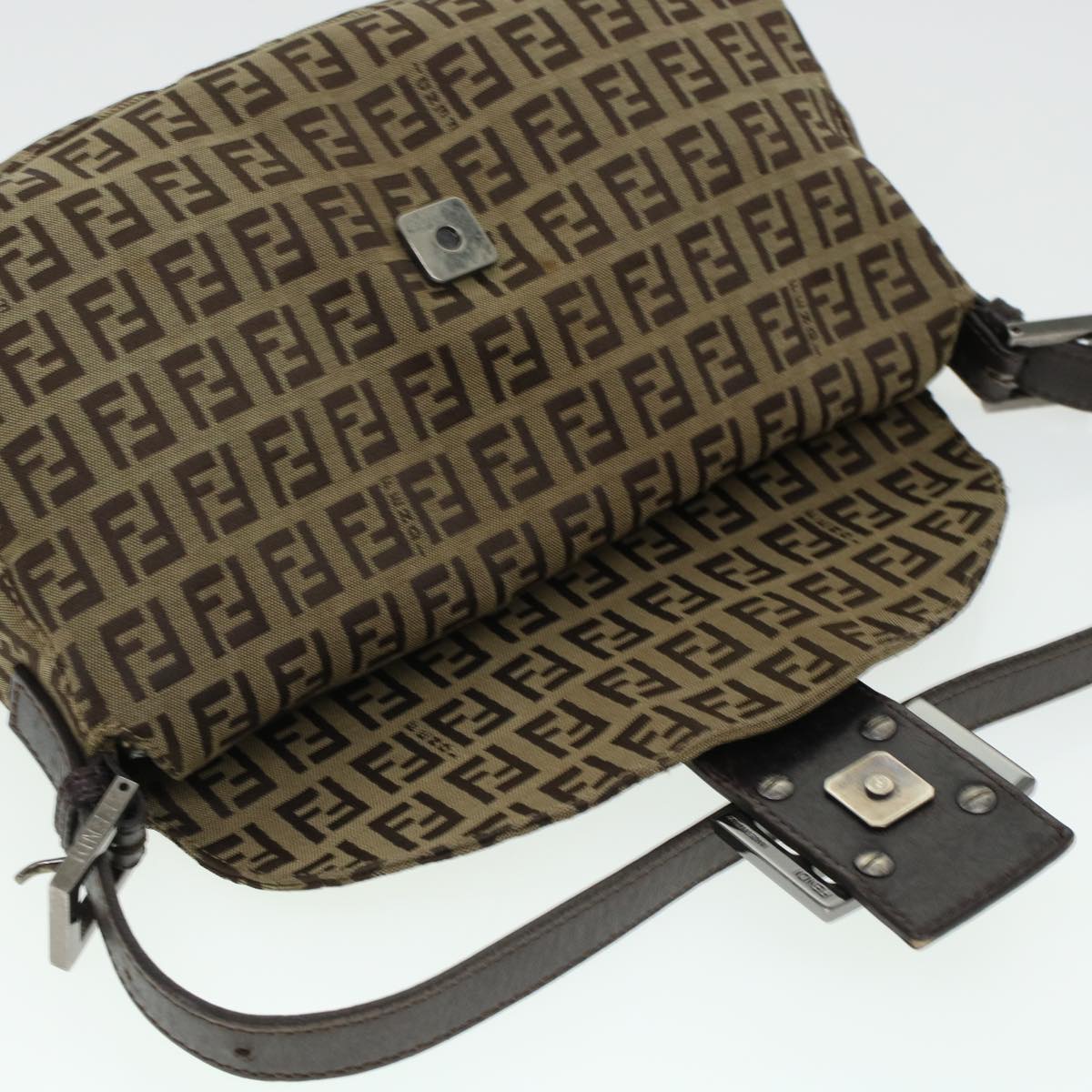 FENDI Zucchino Canvas Mamma Baguette Shoulder Bag Beige yk7232
