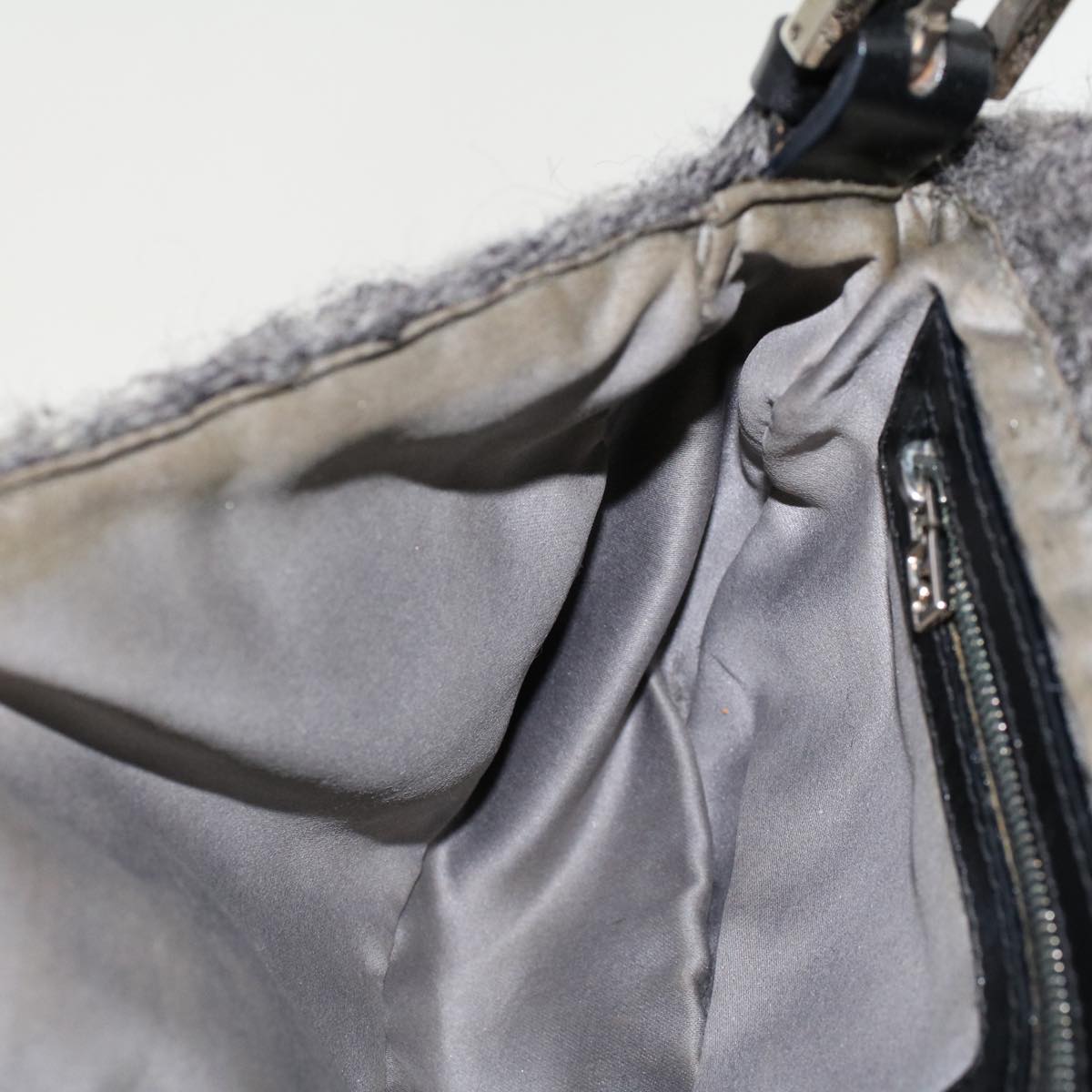 FENDI Mamma Baguette Shoulder Bag Wool Leather Gray yk7448