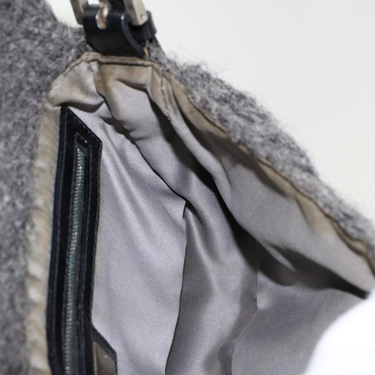FENDI Mamma Baguette Shoulder Bag Wool Leather Gray yk7448