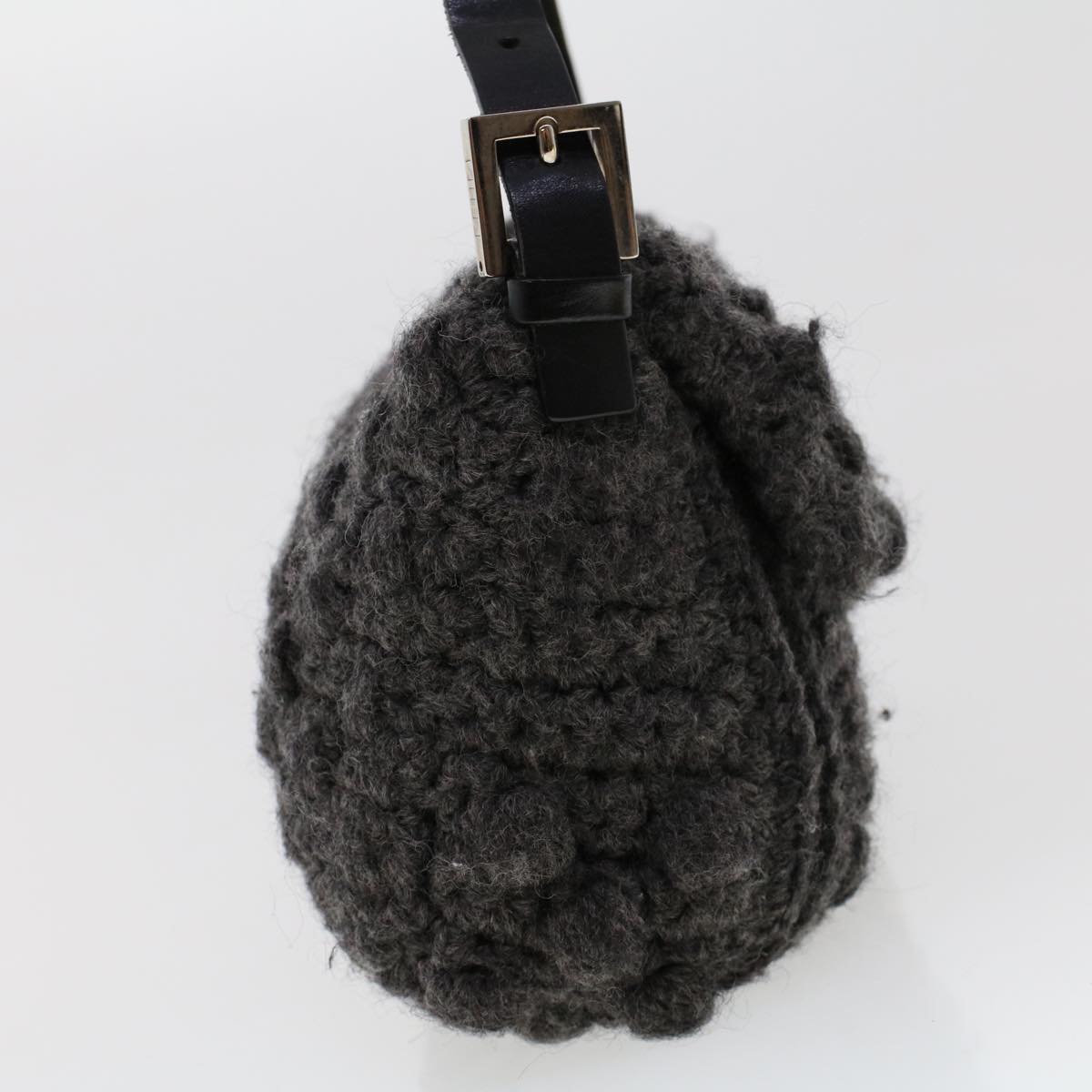 FENDI Mamma Baguette Shoulder Bag Wool Leather Gray yk7448