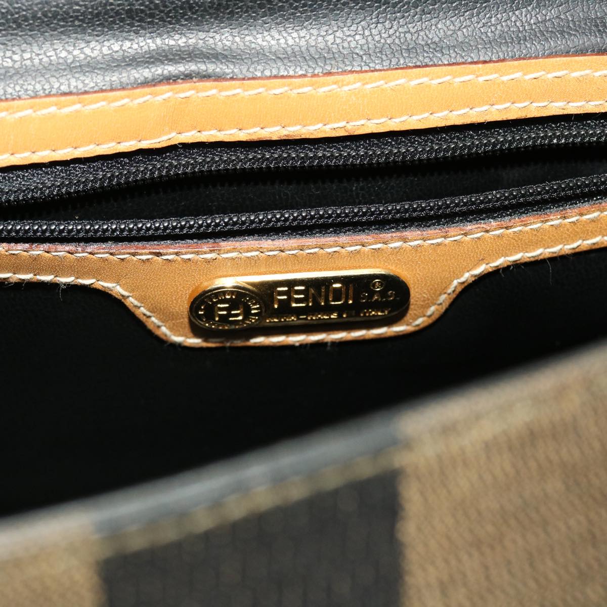 FENDI Pecan Canvas Hand Bag Black Brown yk7457