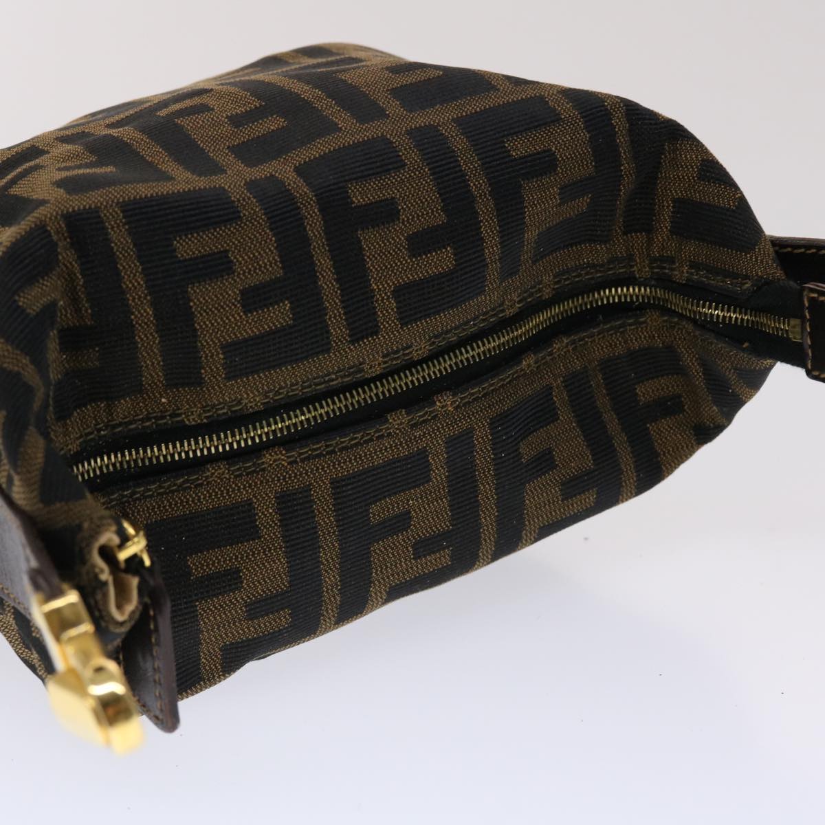 FENDI Zucca Canvas Hand Bag Black Brown yk7553B