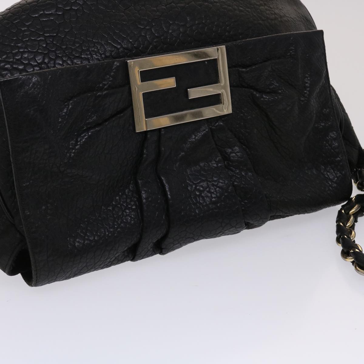 FENDI Chain Shoulder Bag Leather Black yk7651B