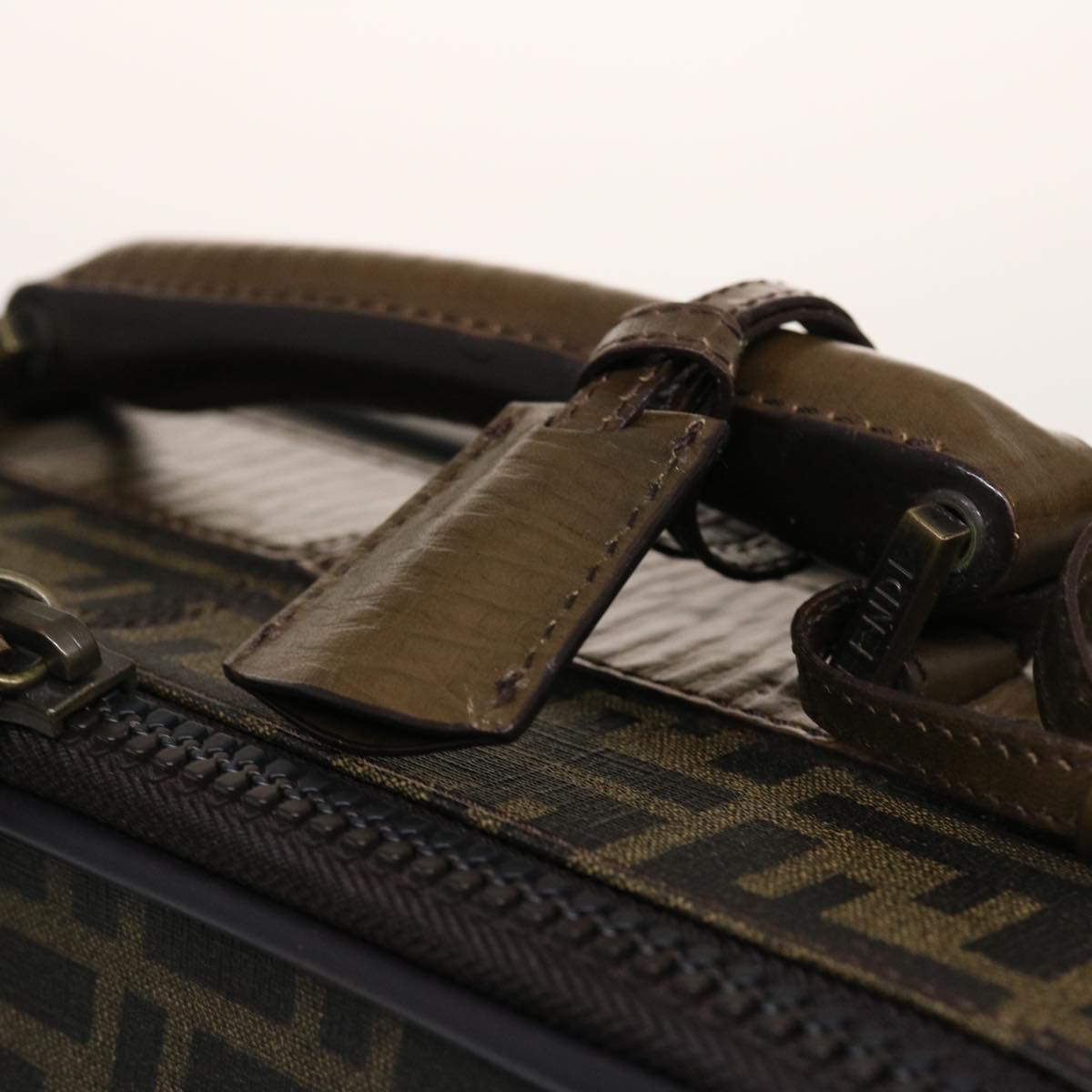 FENDI Zucca Canvas Suitcase PVC Leather Brown Black yk7848B