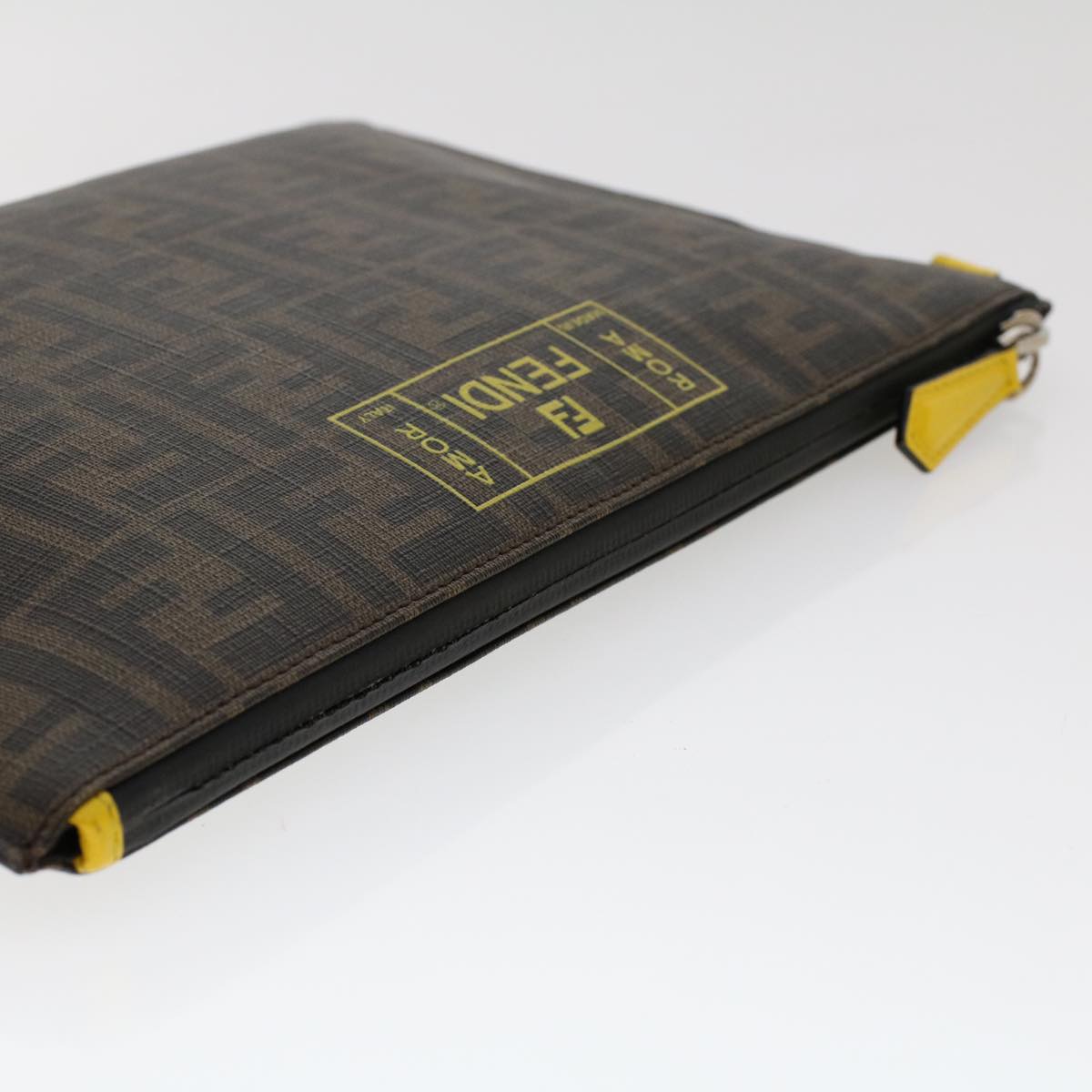 FENDI Zucca Canvas Clutch Bag PVC Leather Brown Black yellow yk7868