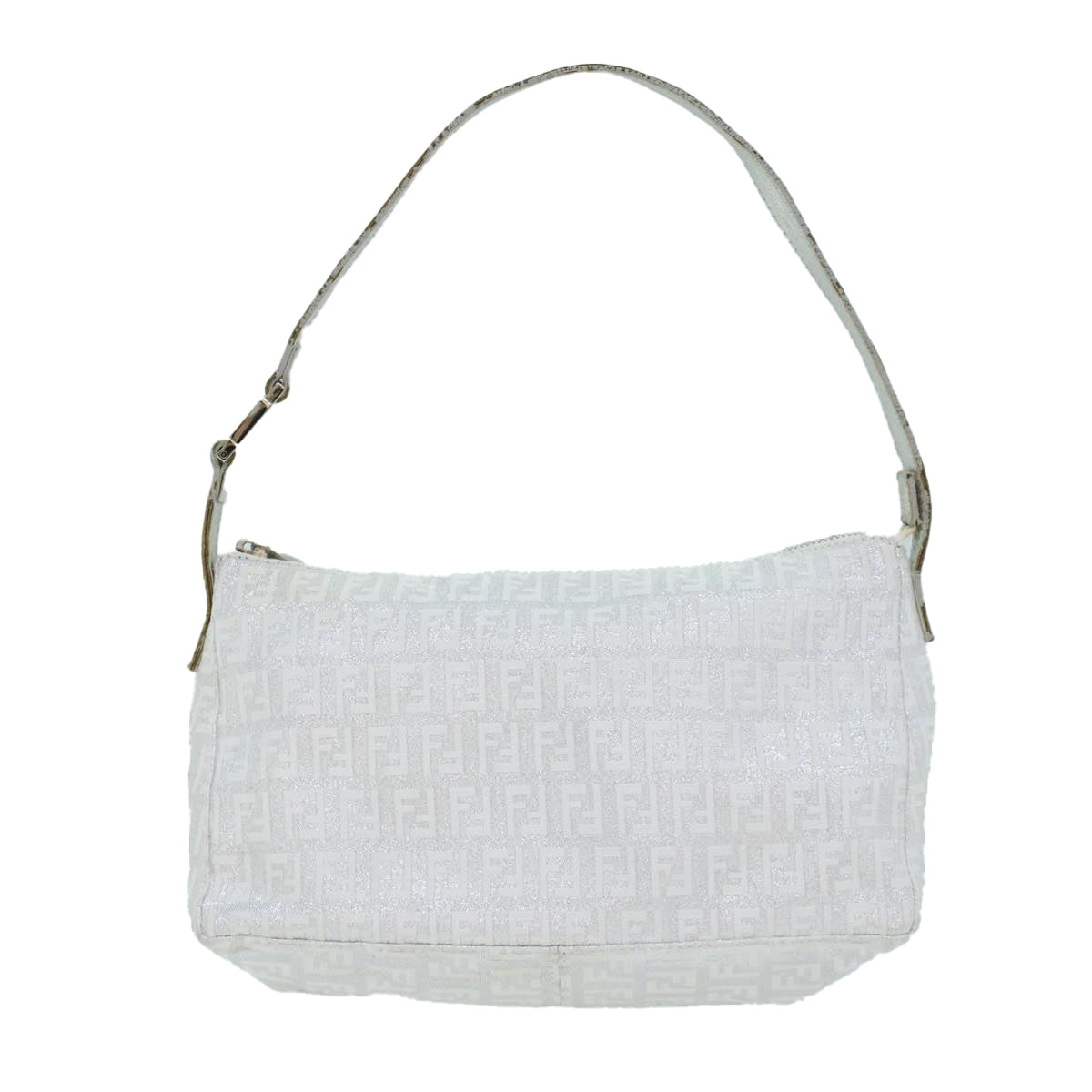 FENDI Zucchino Canvas Shoulder Bag Nylon Silver yk7899