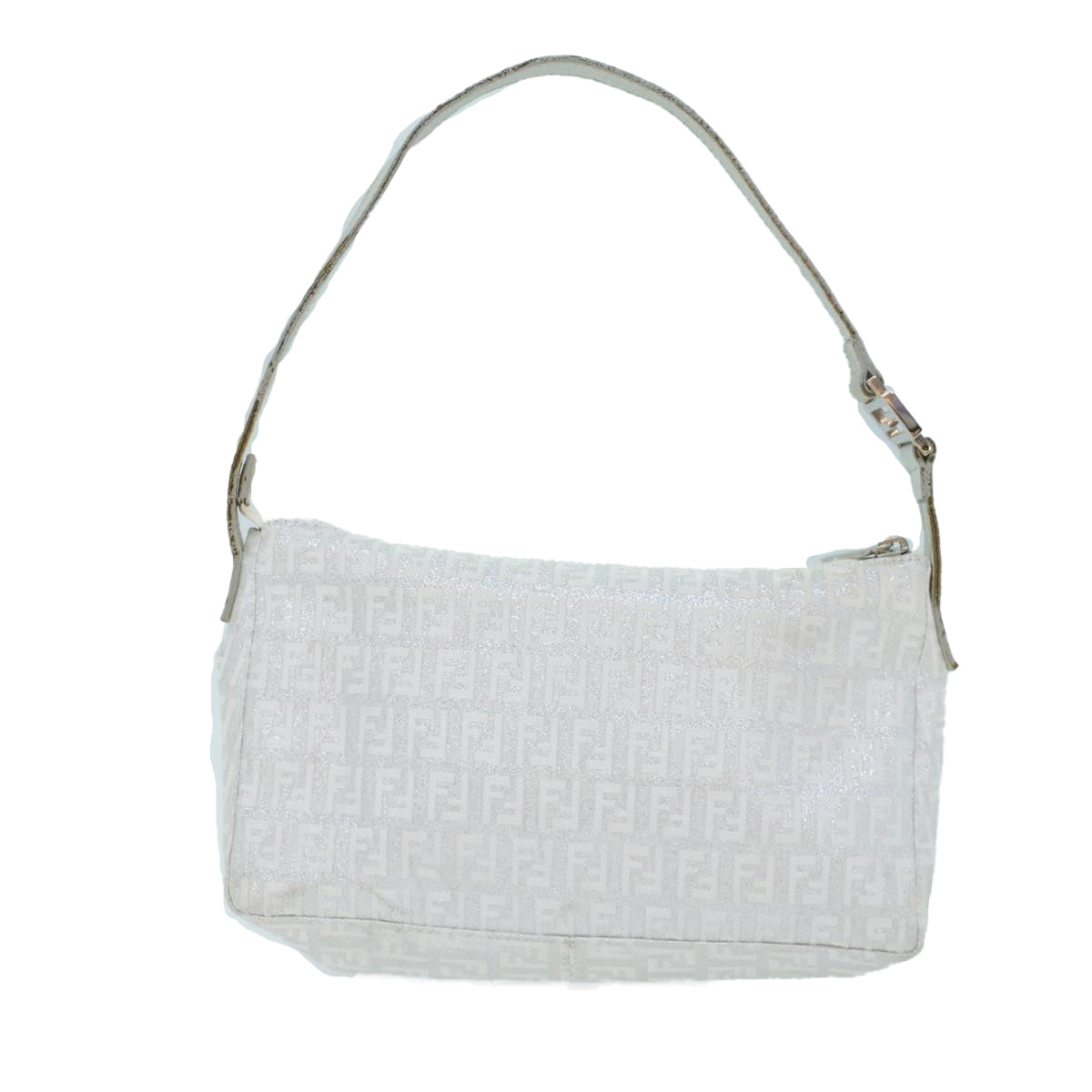 FENDI Zucchino Canvas Shoulder Bag Nylon Silver yk7899