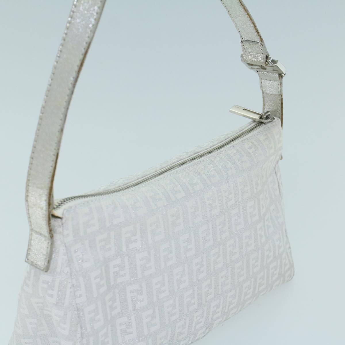 FENDI Zucchino Canvas Shoulder Bag Nylon Silver yk7899