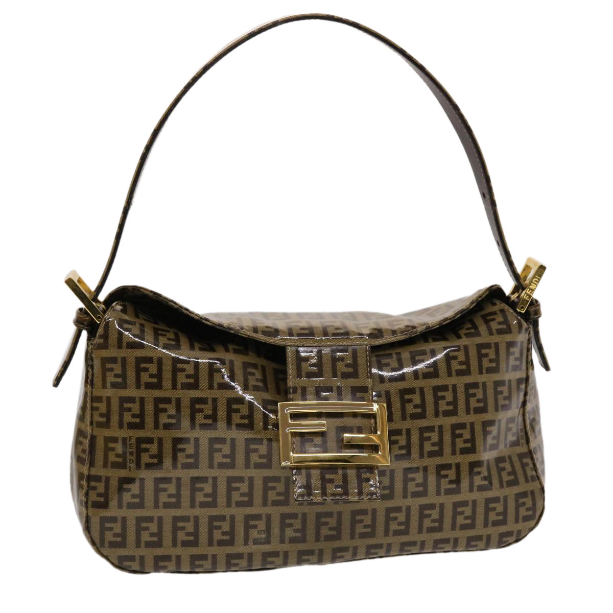 FENDI Zucchino Canvas Mamma Baguette Shoulder Bag Brown yk7943