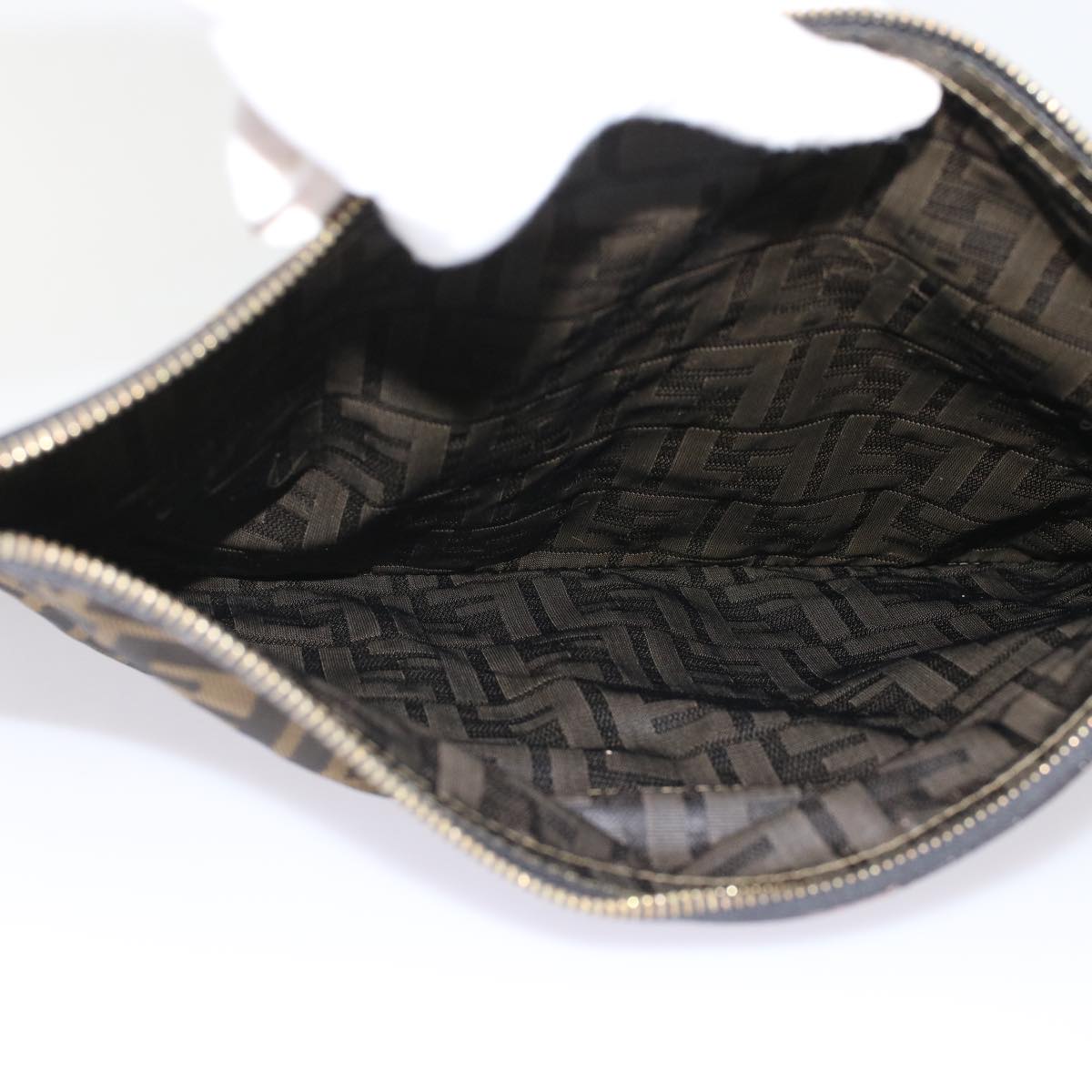 FENDI Zucca Canvas Clutch Bag Black Brown yk7944