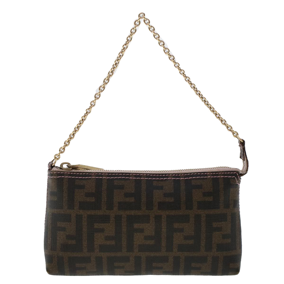 FENDI Zucca Canvas Chain Accessory Pouch Black Brown yk7984