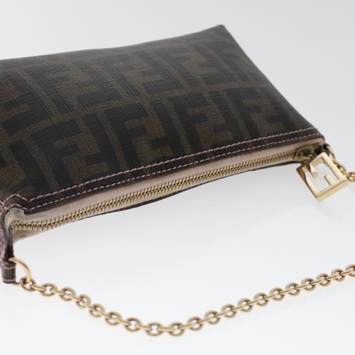 FENDI Zucca Canvas Chain Accessory Pouch Black Brown yk7984