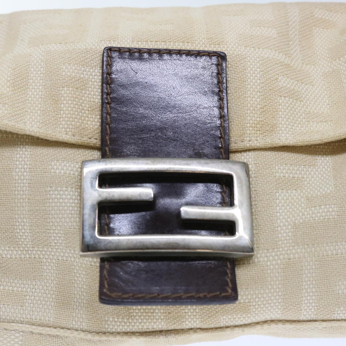 FENDI Zucca Canvas Mamma Baguette Shoulder Bag Leather Beige yk8097B